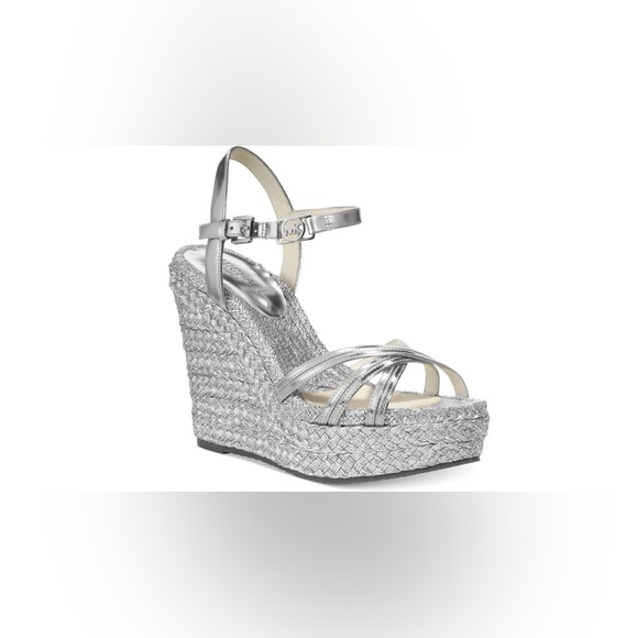 Michael Kors Metallic Silver Wedge Sandals - Picture 1 of 9